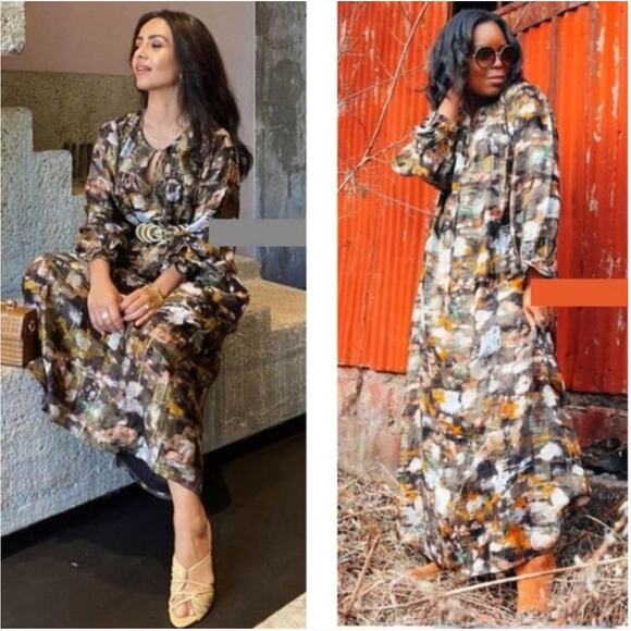 ANTHROPOLOGIE Blair Shimmer Maxi Dress Golden Bronze Brown Multi {KK41} - Picture 1 of 9